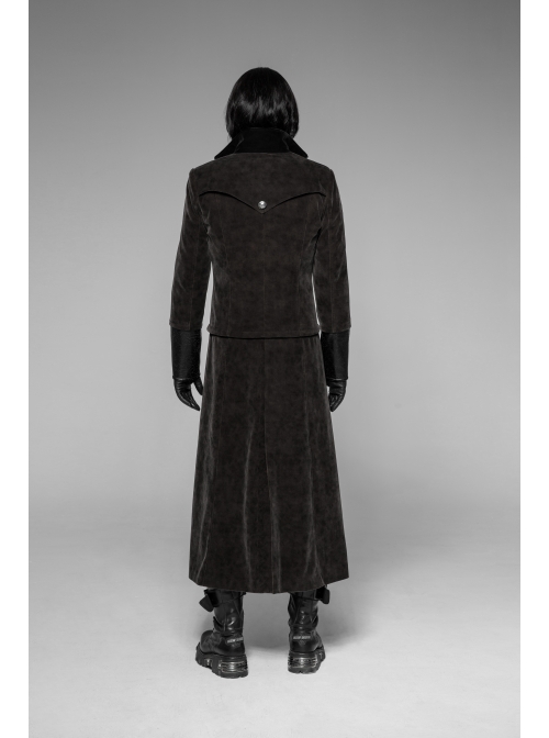 Stand-Up Collar Front Chest Flower Buckle Long Sleeve Brown Punk Twill Weft Velveteen Jacket