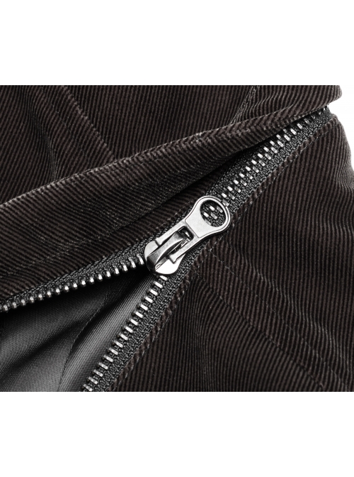 Stand-Up Collar Front Chest Flower Buckle Long Sleeve Brown Punk Twill Weft Velveteen Jacket