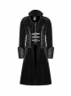Stand-Up Collar Front Chest Metal Buckle Leather Strap Long Sleeve Black Punk Thickened Weft Velveteen Coat
