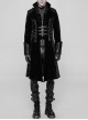 Stand-Up Collar Front Chest Metal Buckle Leather Strap Long Sleeve Black Punk Thickened Weft Velveteen Coat