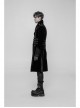 Stand-Up Collar Front Chest Metal Buckle Leather Strap Long Sleeve Black Punk Thickened Weft Velveteen Coat