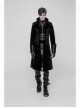 Stand-Up Collar Front Chest Metal Buckle Leather Strap Long Sleeve Black Punk Thickened Weft Velveteen Coat