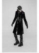 Stand-Up Collar Front Chest Metal Buckle Leather Strap Long Sleeve Black Punk Thickened Weft Velveteen Coat