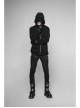 Leather Hasp Glasses Long Sleeve Black Punk Cashmere Hooded Coat