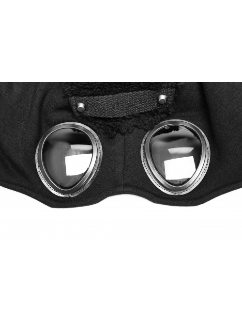 Leather Hasp Glasses Long Sleeve Black Punk Cashmere Hooded Coat