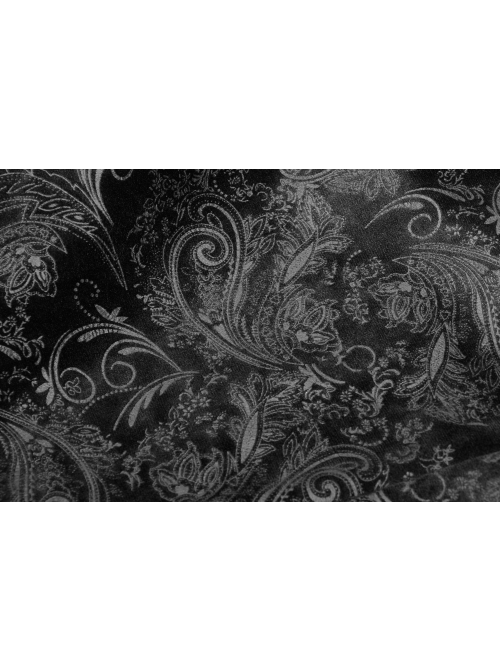 Stand-Up Collar Front Metal Decoration Long Sleeve Black Gothic Paisley Pattern Embossed Velvet Coat With Cloak