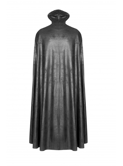 Stand-Up Collar Front Metal Decoration Long Sleeve Black Gothic Paisley Pattern Embossed Velvet Coat With Cloak