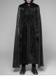 Stand-Up Collar Front Metal Decoration Long Sleeve Black Gothic Paisley Pattern Embossed Velvet Coat With Cloak