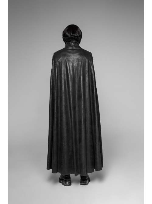 Stand-Up Collar Front Metal Decoration Long Sleeve Black Gothic Paisley Pattern Embossed Velvet Coat With Cloak