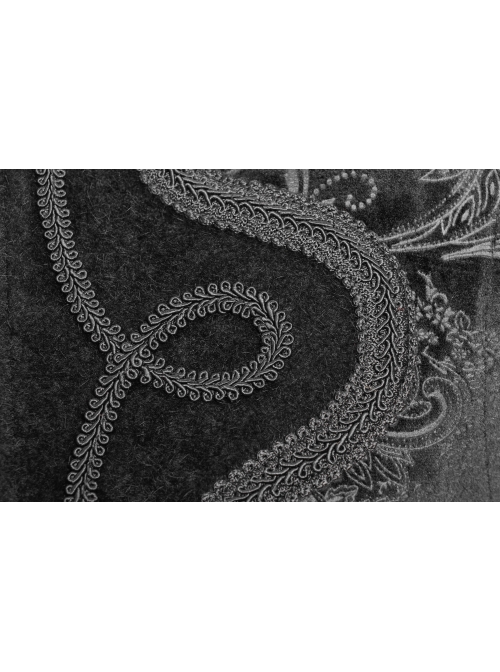 Stand-Up Collar Front Metal Decoration Long Sleeve Black Gothic Paisley Pattern Embossed Velvet Coat With Cloak