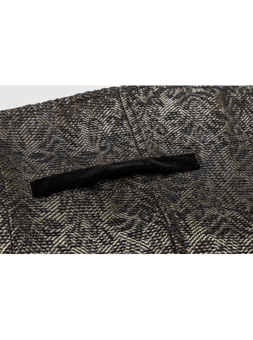 Brown Jacquard Splice Weft Velveteen Front Door Lapel Metal Button Gothic Vest