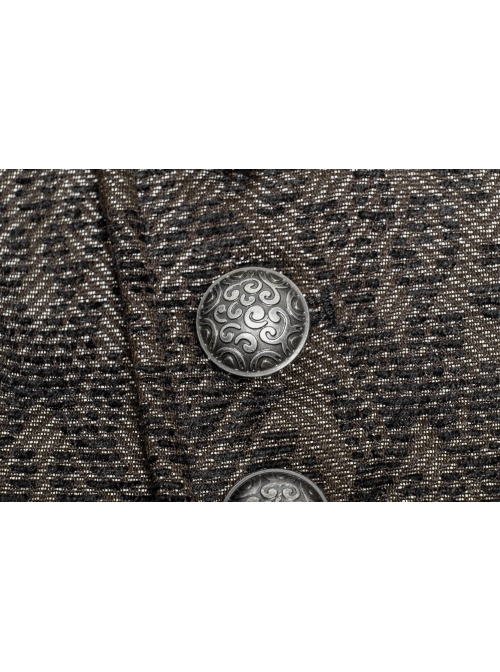 Brown Jacquard Splice Weft Velveteen Front Door Lapel Metal Button Gothic Vest
