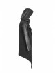 Stand-Up Collar Leather Hasp Long Sleeve Front Long Hem Black Punk Crack Knit Hooded Coat