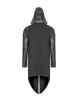 Stand-Up Collar Leather Hasp Long Sleeve Front Long Hem Black Punk Crack Knit Hooded Coat