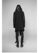 Stand-Up Collar Leather Hasp Long Sleeve Front Long Hem Black Punk Crack Knit Hooded Coat
