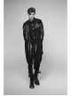 Stand-Up Collar Leather Hasp Long Sleeve Front Long Hem Black Punk Crack Knit Hooded Coat
