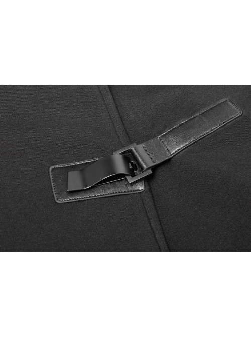 Stand-Up Collar Leather Hasp Long Sleeve Front Long Hem Black Punk Crack Knit Hooded Coat
