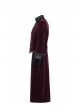 Stand-Up Collar Front Metal Button Irregular Swallow Tail Hem Wine Red Gothic Weft Velveteen Dress Coat