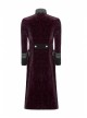 Stand-Up Collar Front Metal Button Irregular Swallow Tail Hem Wine Red Gothic Weft Velveteen Dress Coat