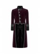 Stand-Up Collar Front Metal Button Irregular Swallow Tail Hem Wine Red Gothic Weft Velveteen Dress Coat