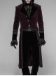 Stand-Up Collar Front Metal Button Irregular Swallow Tail Hem Wine Red Gothic Weft Velveteen Dress Coat