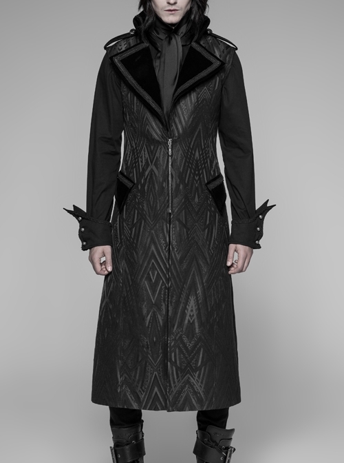 Black Jacquard Stand-Up Collar Metal Button Shoulder Loop Punk Long Vest