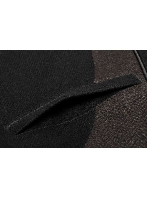 Front Double Row Snaps Buttons Back Waist Leather Hasp Splice Brown Twill Black Punk Vest