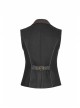 Front Double Row Snaps Buttons Back Waist Leather Hasp Splice Brown Twill Black Punk Vest