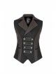 Front Double Row Snaps Buttons Back Waist Leather Hasp Splice Brown Twill Black Punk Vest