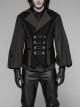 Front Double Row Snaps Buttons Back Waist Leather Hasp Splice Brown Twill Black Punk Vest