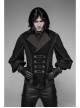 Front Double Row Snaps Buttons Back Waist Leather Hasp Splice Brown Twill Black Punk Vest
