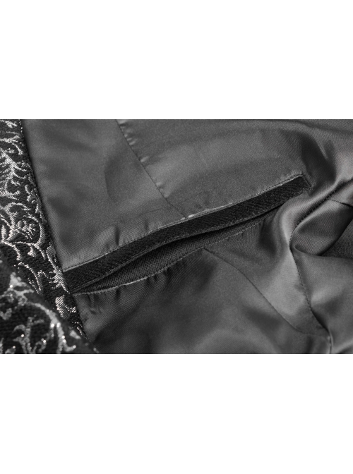 Front Chest Metal Button Long Sleeve Swallow Tail Hem Black Gothic Cashmere Coat