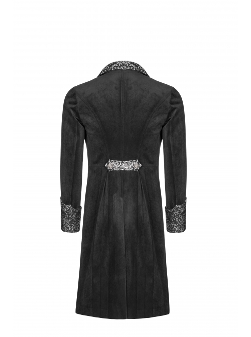 Front Chest Metal Button Long Sleeve Swallow Tail Hem Black Gothic Cashmere Coat
