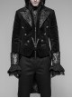 Front Chest Metal Button Long Sleeve Swallow Tail Hem Black Gothic Cashmere Coat