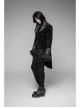 Front Chest Metal Button Long Sleeve Swallow Tail Hem Black Gothic Cashmere Coat