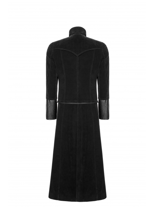 Stand-Up Collar Front Flower Buckle Decoration Black Punk Twill Weft Velveteen Jacket