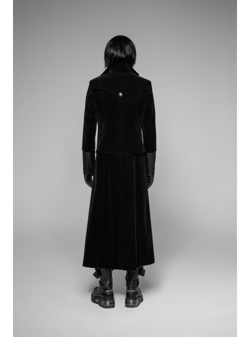 Stand-Up Collar Front Flower Buckle Decoration Black Punk Twill Weft Velveteen Jacket