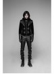 Stand-Up Collar Front Flower Buckle Decoration Black Punk Twill Weft Velveteen Jacket