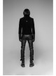 Stand-Up Collar Front Flower Buckle Decoration Black Punk Twill Weft Velveteen Jacket