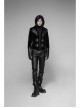 Stand-Up Collar Front Flower Buckle Decoration Black Punk Twill Weft Velveteen Jacket