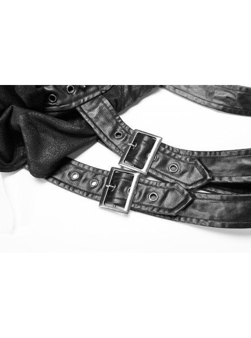 High Collar Metal Buckle Leather Strap Rivet One-Arm Black Punk Knitted Crack Accessory