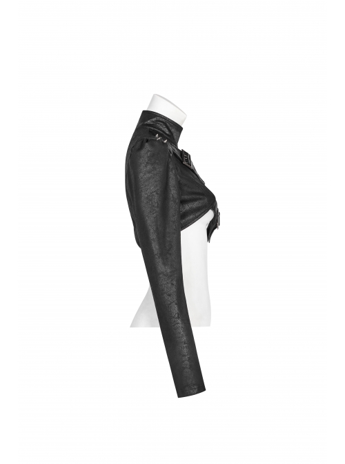 High Collar Metal Buckle Leather Strap Rivet One-Arm Black Punk Knitted Crack Accessory