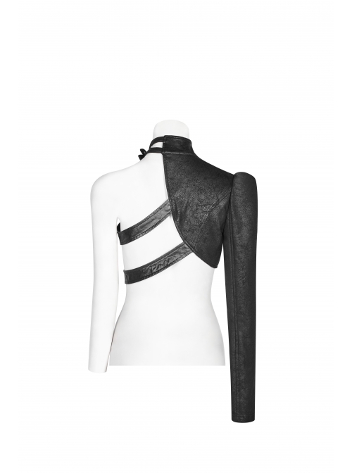 High Collar Metal Buckle Leather Strap Rivet One-Arm Black Punk Knitted Crack Accessory