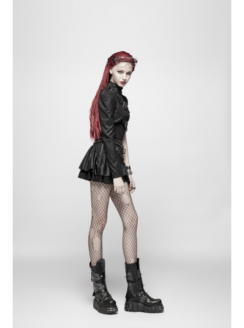 High Collar Metal Buckle Leather Strap Rivet One-Arm Black Punk Knitted Crack Accessory