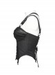 Cross Metal Ring Leather Strap Back Waist Lace-Up Black Punk Dark Stripes PU Short Corset