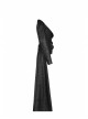 Front Metal Button Long Sleeve Lace Frill Back Waist Lace-Up Rear Long Hem Black Gothic Knitted Crack Coat