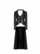 Front Metal Button Long Sleeve Lace Frill Back Waist Lace-Up Rear Long Hem Black Gothic Knitted Crack Coat