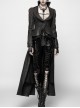 Front Metal Button Long Sleeve Lace Frill Back Waist Lace-Up Rear Long Hem Black Gothic Knitted Crack Coat