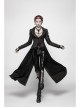 Front Metal Button Long Sleeve Lace Frill Back Waist Lace-Up Rear Long Hem Black Gothic Knitted Crack Coat