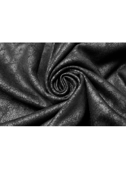Front Metal Button Long Sleeve Lace Frill Back Waist Lace-Up Rear Long Hem Black Gothic Knitted Crack Coat